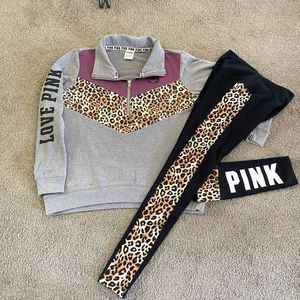PINK Victoria’s Secret Cheetah Long Sleeve Quarter Zip Pullover SZ Small HTF